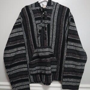 EARTHBOUND Woven Mexican Baja Hoodie Poncho Pullover Sweater